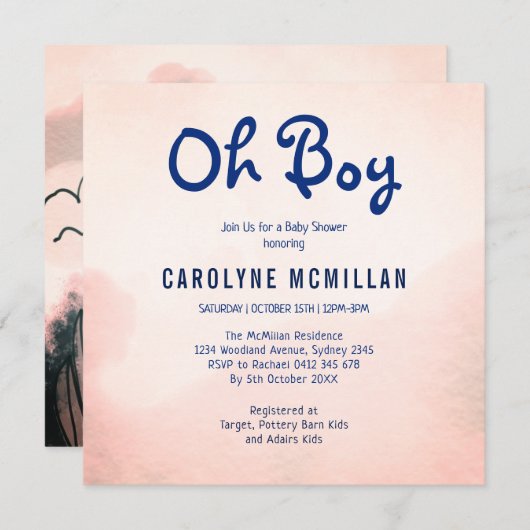 Roos Gold Blue Greenery Botanical Baby Boy Shower Kaart (Voorkant / Achterkant)