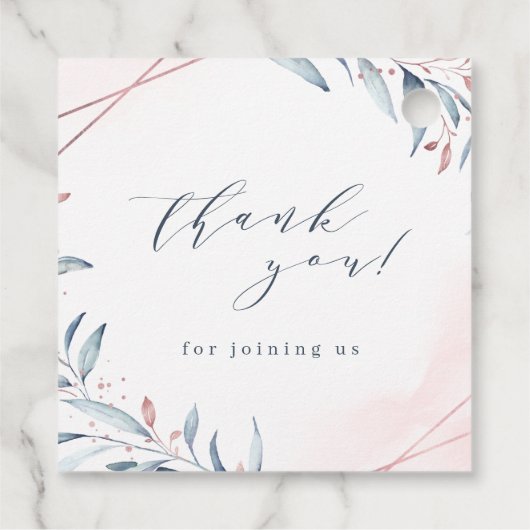 Roos Gold Blue Greenery Geometric Baby shower Bedankjes Labels (Achterkant)