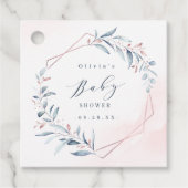 Roos Gold Blue Greenery Geometric Baby shower Bedankjes Labels (Voorkant)