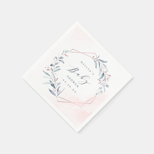 Roos Gold Blue Greenery Geometric Baby shower Servet (Hoek)