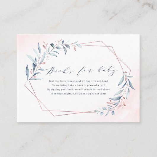 Roos Gold Blue Greenery Geometric Books Verzoek Informatiekaartje (Voorkant)