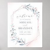 Roos Gold Blue Greenery Geometric Wedding Sign Poster (Voorkant)