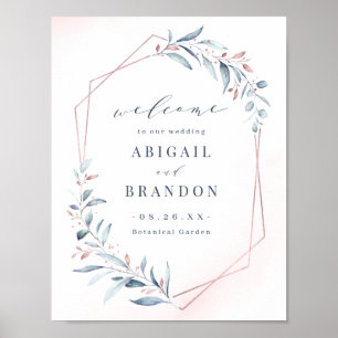 Roos Gold Blue Greenery Geometric Wedding Sign Poster