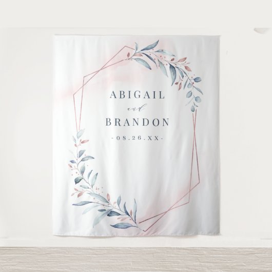 Roos Gold Blue Greenery Weduwfoto Achtergrond Wandkleed (Voorkant)