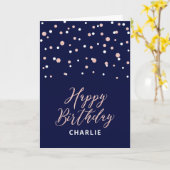 Roos Gold & Blue Happy Birthday Naam Groet Kaart (Gele Bloem)