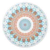 Roos Gold Blue Ocean Floral Kaleidoscope Keramische Knop (Voorkant)