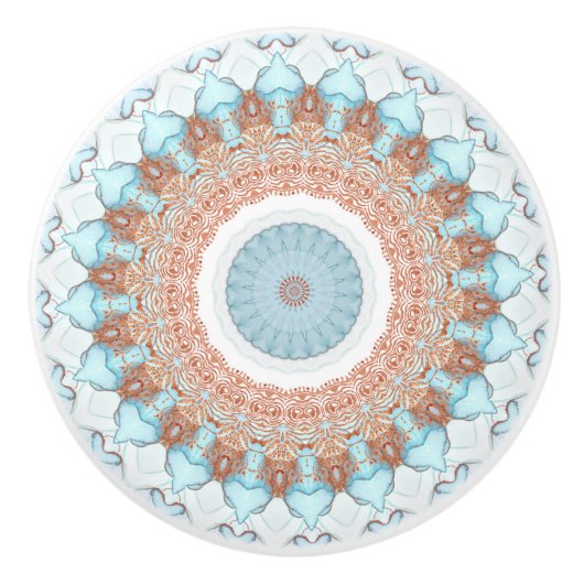 Roos Gold Blue Ocean Floral Kaleidoscope Keramische Knop (Voorkant)