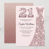 Roos Gold Bluish Dress 21st Birthday Party Kaart (Voorkant / Achterkant)