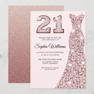 Roos Gold Bluish Dress 21st Birthday Party Kaart