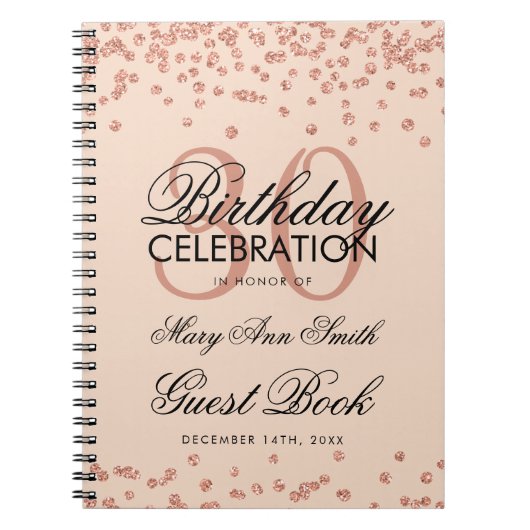 Roos Gold Blush 30th Birthday Guest Book Confetti Notitieboek (Voorkant)