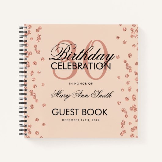 Roos Gold Blush 30th Birthday Guestbook Confetti Notitieboek (Voorkant)