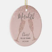 Roos Gold Blush 50th Birthday met geboortedatum Keramisch Ornament (Rechts)