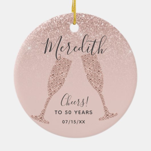 Roos Gold Blush 50th Birthday met geboortedatum Keramisch Ornament (Achterkant)