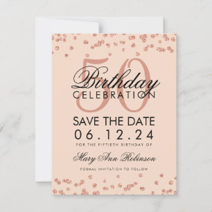 Roos Gold Blush 50th Birthday Save Date Confetti Save The Date