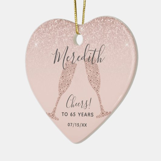Roos Gold Blush 65th Birthday Date of Birth Heart Keramisch Ornament (Links)