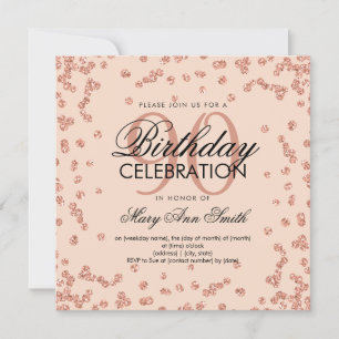 Roos Gold Blush 90th Birthday Glitter Confetti Kaart