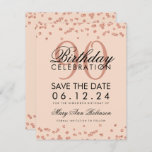 Roos Gold Blush 90th Birthday Save Date Confetti Kaart<br><div class="desc">Het elegante "90th Birthday Party"-ontwerp met Roos Gold Faux Glitter Confetti Blush Pink en aangepaste naam en tekst voor meer informatie. Eenvoudig te gebruiken en eenvoudig aan te passen. Bestel vandaag nog!</div>