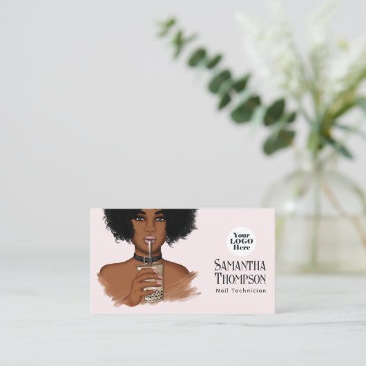 Roos Gold & Blush Afro-Amerikaanse manicure salon Visitekaartje (Staand voorkant)