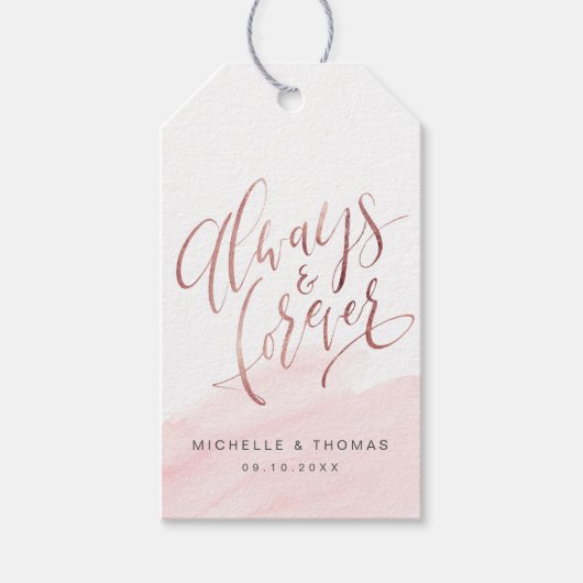 Roos Gold Blush Altijd en altijd met script bruilo Cadeaulabel (Voorkant)