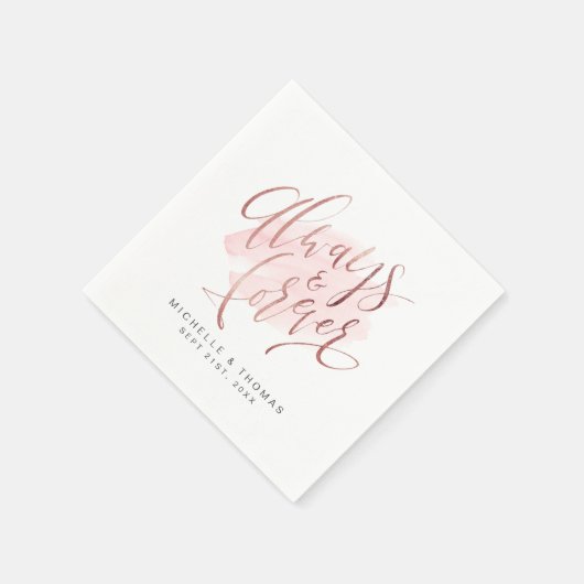 Roos Gold Blush Altijd en altijd met script bruilo Servet (Hoek)