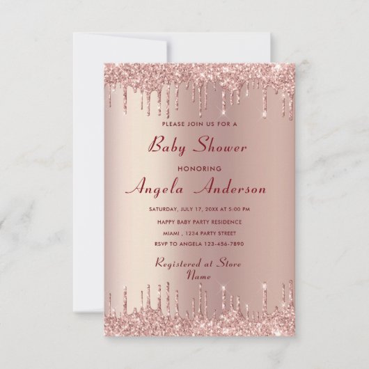 Roos Gold Blush Baby Girl Shower Invitation (Voorkant)