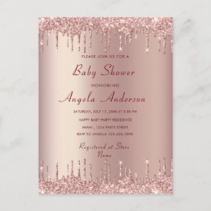 Roos Gold Blush Baby Meisje Douche Invitation Kaar Briefkaart