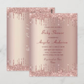 Roos Gold Blush Baby Meisje Douche Invitation Kaar Briefkaart (Voorkant / Achterkant)