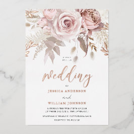Roos Gold Blush Bloemen bruiloft met details Folie Folie Uitnodiging