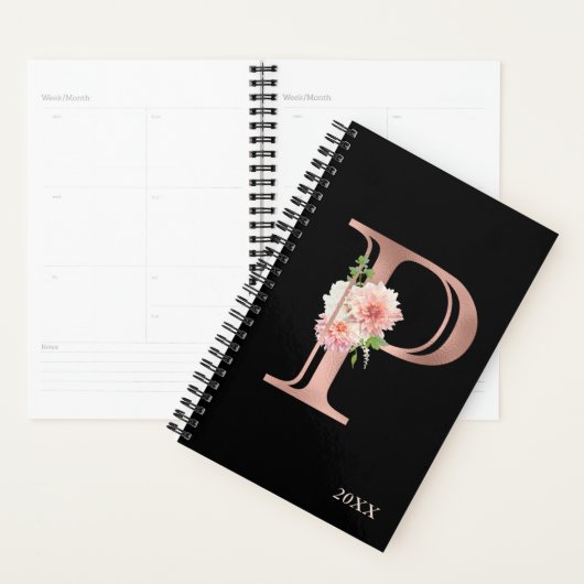 Roos Gold Blush Bloemen Jaarlijks Monogram Letter  Planner (Display)
