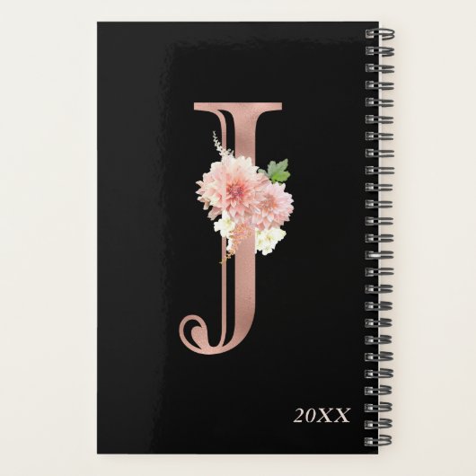 Roos Gold Blush Bloemen Jaarlijks Monogram Letter  Planner (Achterkant)
