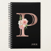 Roos Gold Blush Bloemen Jaarlijks Monogram Letter  Planner (Voorkant)