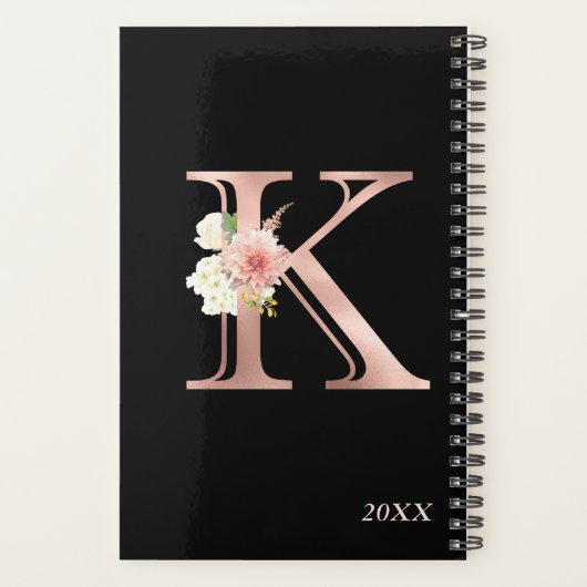 Roos Gold Blush Bloemen Jaarlijks Monogram Letter  Planner (Achterkant)