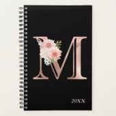 Roos Gold Blush Bloemen Jaarlijks Monogram Letter  Planner (Voorkant)