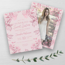 Roos Gold Blush Bloemen VERRASSING Sweet 16 Invite