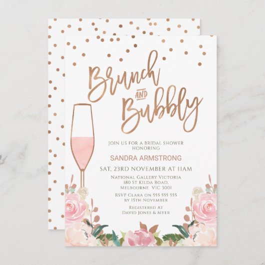 Roos Gold Blush Brunch Bubble Vrijgezellenfeest Kaart (Voorkant / Achterkant)