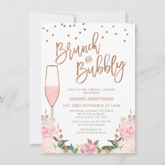 Roos Gold Blush Brunch Bubble Vrijgezellenfeest Kaart (Voorkant)