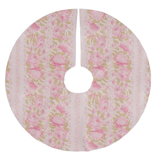 Roos Gold Blush Chic Metallic Pink Flowers Kerstboom Rok (Voorkant)