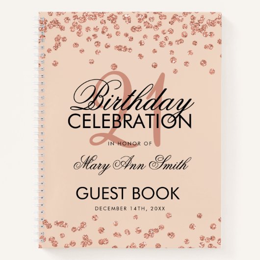 Roos Gold Blush Confetti 21st Birthday Guestbook Notitieboek (Voorkant)