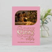Roos Gold & Blush Cozy Vibes Retro Kerstfoto Folie Feestdagenkaart (Staand Voorkant)