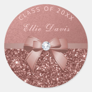 Roos Gold Blush Diamonds Bow Glitter Afstuderen Ronde Sticker