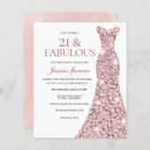 Roos Gold Blush Dress 21st Birthday Budget Invite (Voorkant / Achterkant)