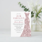 Roos Gold Blush Dress 21st Birthday Budget Invite (Staand voorkant)