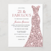 Roos Gold Blush Dress 21st Birthday Budget Invite (Voorkant)