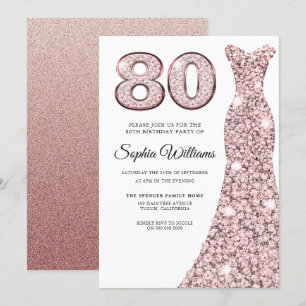 Roos Gold Blush Dress Womans 80th Birthday Party Kaart