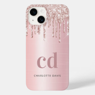 Roos Gold Blush Druppels Monogram Naam Case-Mate iPhone 14 Hoesje