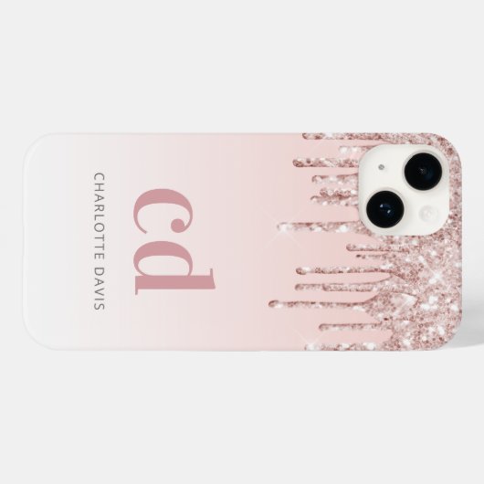 Roos Gold Blush Druppels Monogram Naam Case-Mate iPhone Case (Achterkant (horizontaal))