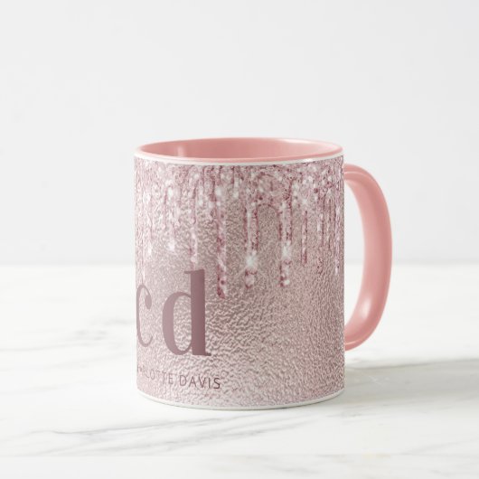 Roos Gold Blush Druppels Monogram Naam Mok (Voorkant rechts)