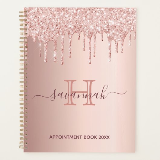 Roos Gold Blush Druppels Monogram Planner (Voorkant)