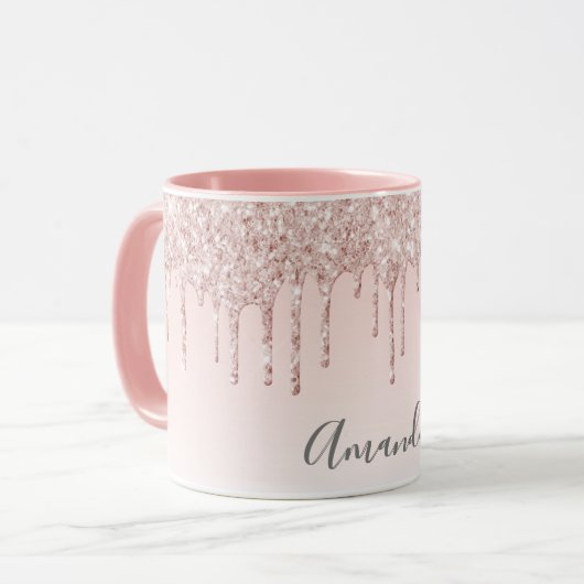 Roos Gold Blush Druppels Naam Mok (Voorkant links)