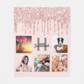 Roos Gold Blush Druppels Naam Monogram Foto Fleece Deken (Voorkant)